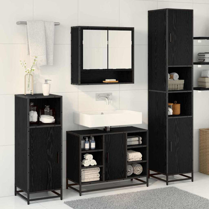 Set de mobilier pentru baie 4 pcs Stejar Negru Lemn compozit - WALTI WALTI