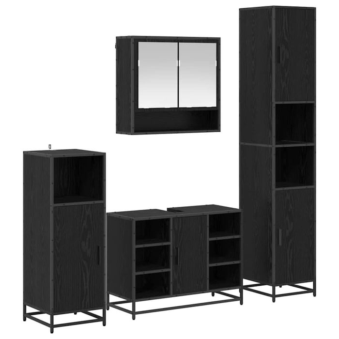 Set de mobilier pentru baie 4 pcs Stejar Negru Lemn compozit - WALTI WALTI