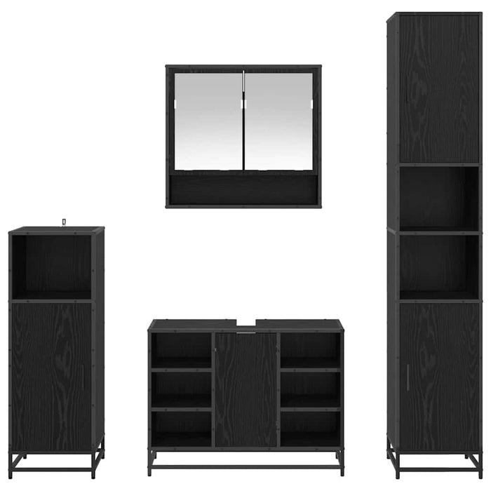Set de mobilier pentru baie 4 pcs Stejar Negru Lemn compozit - WALTI WALTI
