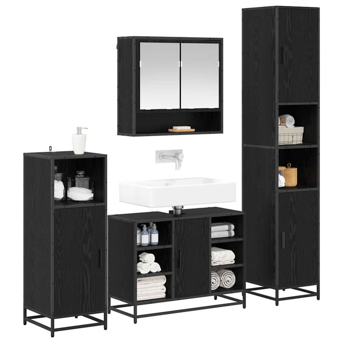 Set de mobilier pentru baie 4 pcs Stejar Negru Lemn compozit - WALTI WALTI