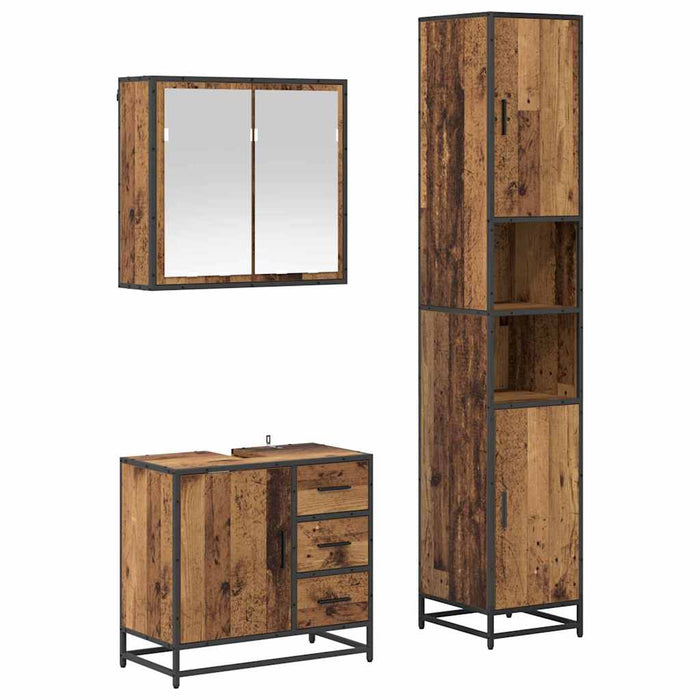 Set de mobilier pentru baie 3 pcs Lemn Vechi Lemn compozit - WALTI WALTI