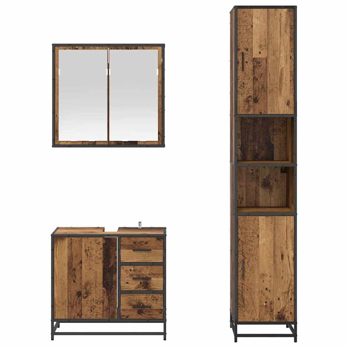 Set de mobilier pentru baie 3 pcs Lemn Vechi Lemn compozit - WALTI WALTI