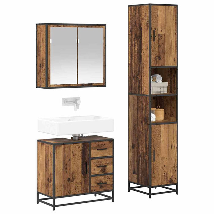 Set de mobilier pentru baie 3 pcs Lemn Vechi Lemn compozit - WALTI WALTI