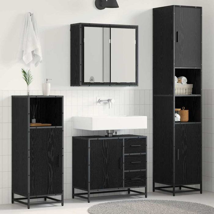 Set de mobilier pentru baie 3 pcs Stejar Negru Lemn compozit - WALTI WALTI
