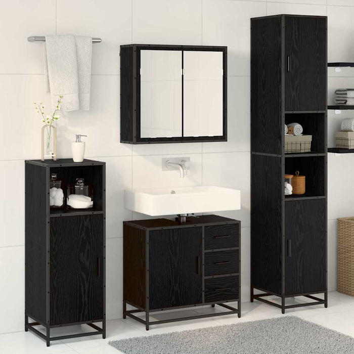 Set de mobilier pentru baie 3 pcs Stejar Negru Lemn compozit - WALTI WALTI