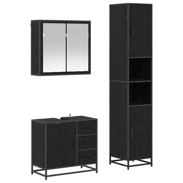 Set de mobilier pentru baie 3 pcs Stejar Negru Lemn compozit - WALTI WALTI
