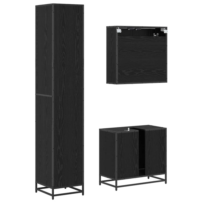 Set de mobilier pentru baie 3 pcs Stejar Negru Lemn compozit - WALTI WALTI