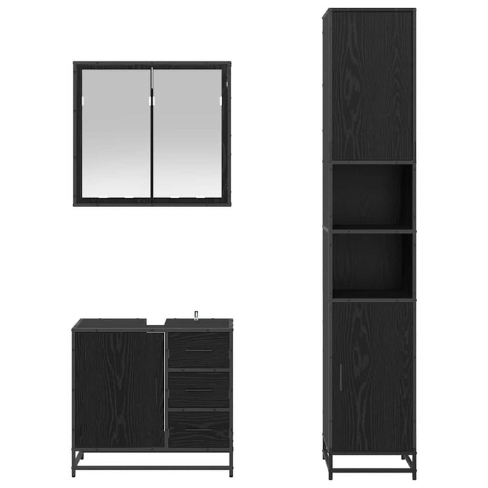 Set de mobilier pentru baie 3 pcs Stejar Negru Lemn compozit - WALTI WALTI