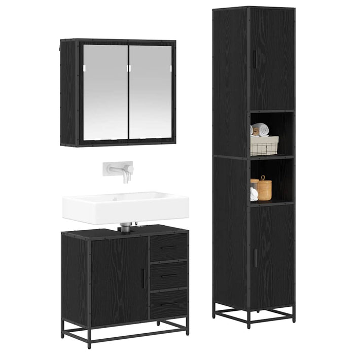 Set de mobilier pentru baie 3 pcs Stejar Negru Lemn compozit - WALTI WALTI