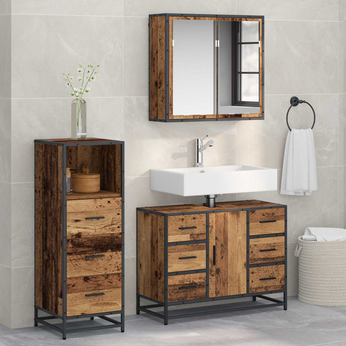 Set de mobilier pentru baie 3 pcs Lemn Vechi Lemn compozit - WALTI WALTI