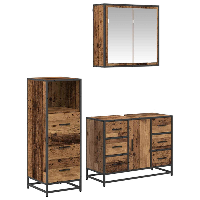 Set de mobilier pentru baie 3 pcs Lemn Vechi Lemn compozit - WALTI WALTI