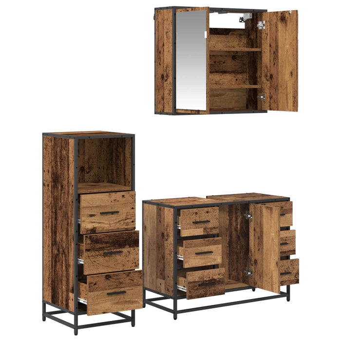 Set de mobilier pentru baie 3 pcs Lemn Vechi Lemn compozit - WALTI WALTI