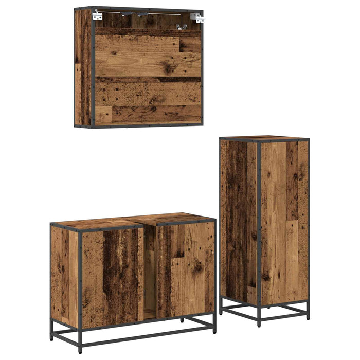 Set de mobilier pentru baie 3 pcs Lemn Vechi Lemn compozit - WALTI WALTI
