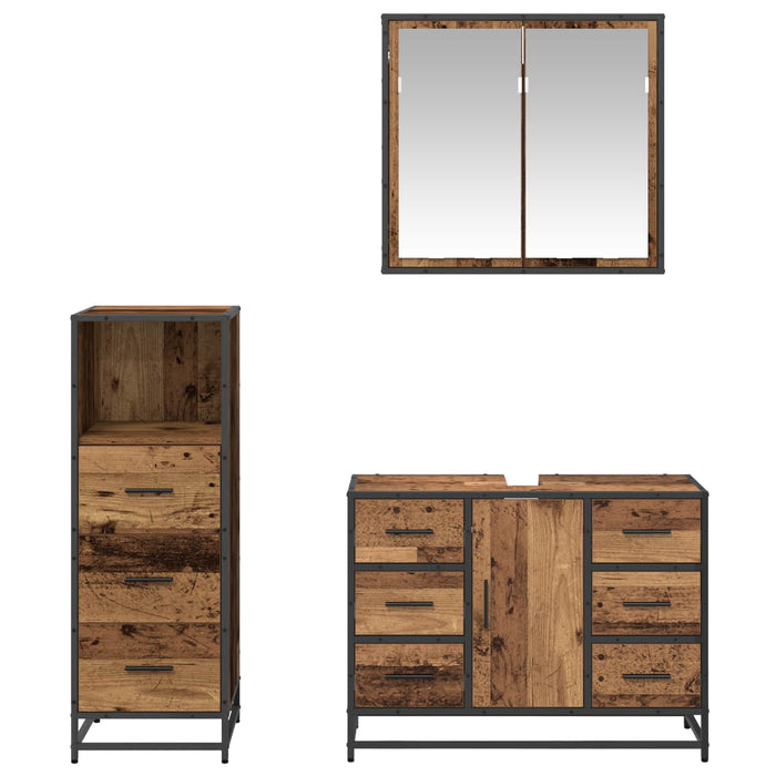 Set de mobilier pentru baie 3 pcs Lemn Vechi Lemn compozit - WALTI WALTI