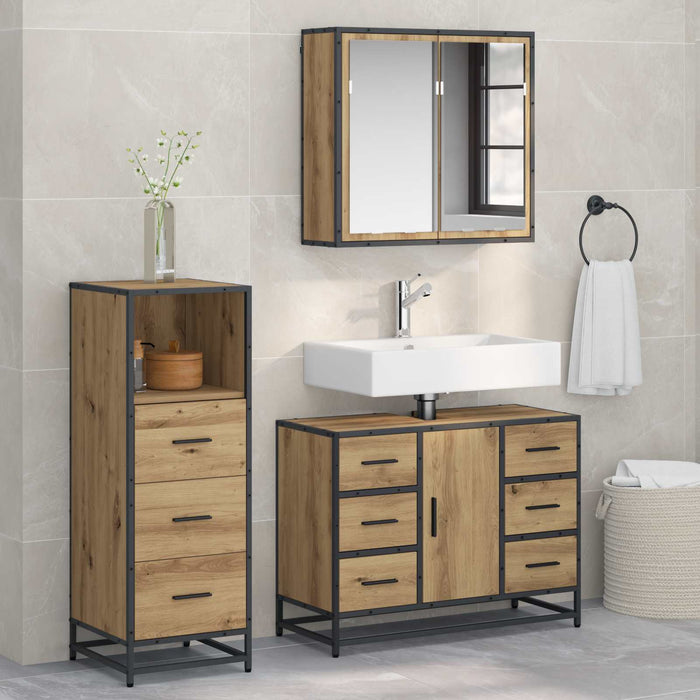 Set de mobilier pentru baie cu sertar 3 pcs Stejar Artizanal - WALTI WALTI