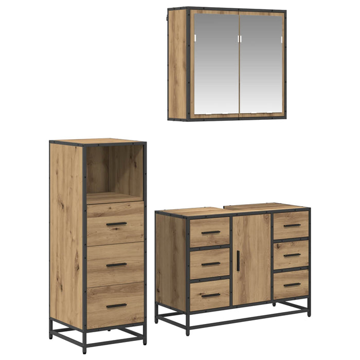 Set de mobilier pentru baie cu sertar 3 pcs Stejar Artizanal - WALTI WALTI