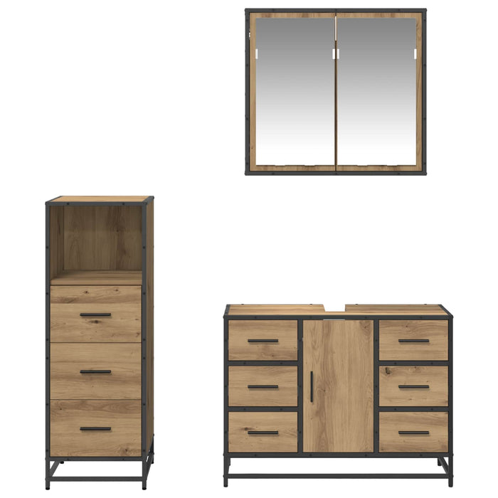 Set de mobilier pentru baie cu sertar 3 pcs Stejar Artizanal - WALTI WALTI