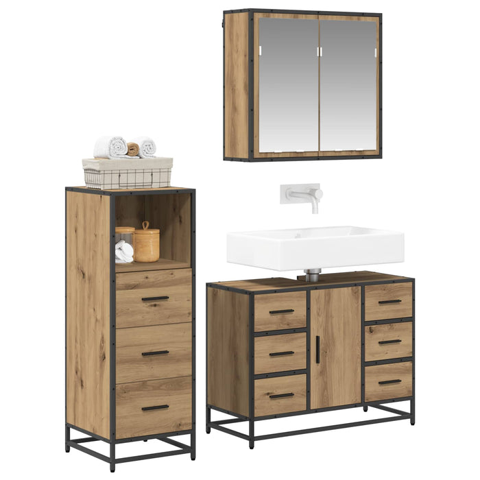 Set de mobilier pentru baie cu sertar 3 pcs Stejar Artizanal - WALTI WALTI