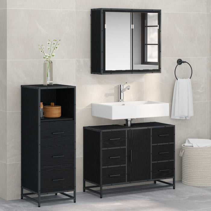 Set de mobilier pentru baie 3 pcs Stejar Negru Lemn compozit - WALTI WALTI