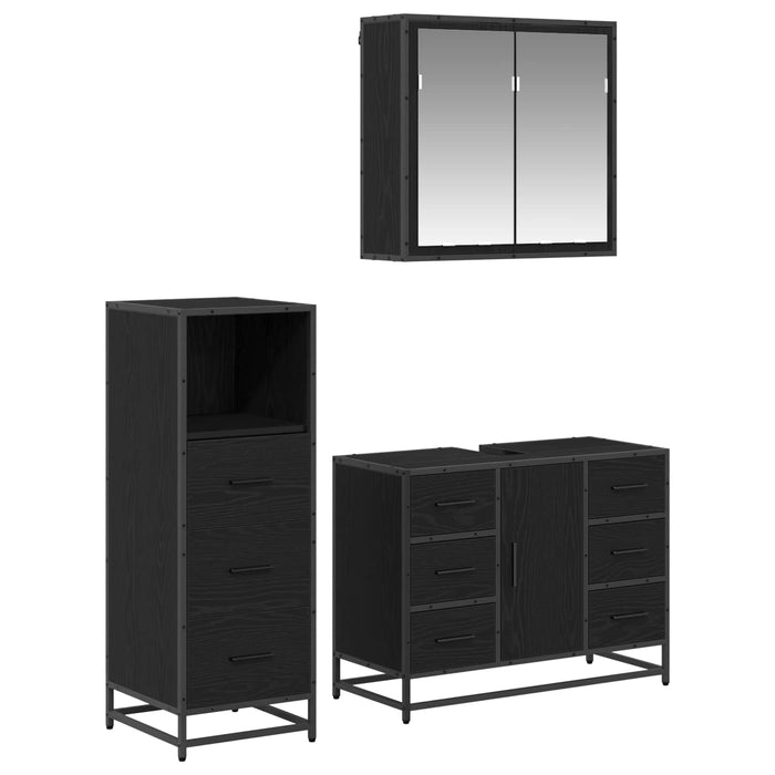 Set de mobilier pentru baie 3 pcs Stejar Negru Lemn compozit - WALTI WALTI