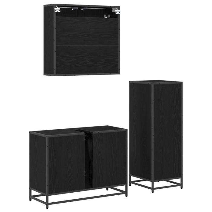 Set de mobilier pentru baie 3 pcs Stejar Negru Lemn compozit - WALTI WALTI