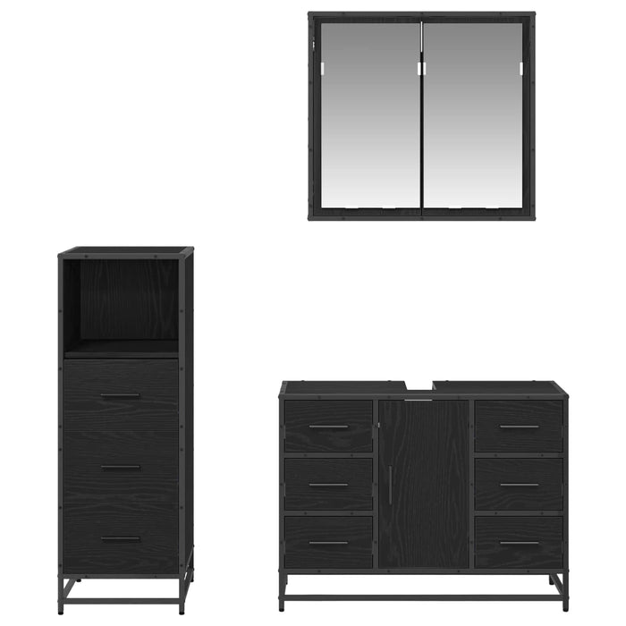 Set de mobilier pentru baie 3 pcs Stejar Negru Lemn compozit - WALTI WALTI