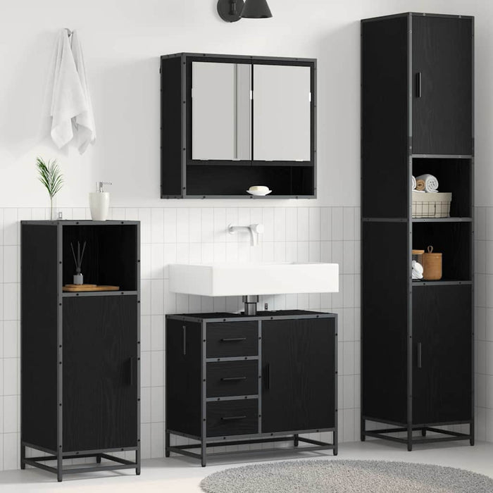 Set de mobilier pentru baie 3 pcs Stejar Negru Lemn compozit - WALTI WALTI