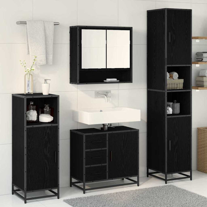Set de mobilier pentru baie 3 pcs Stejar Negru Lemn compozit - WALTI WALTI