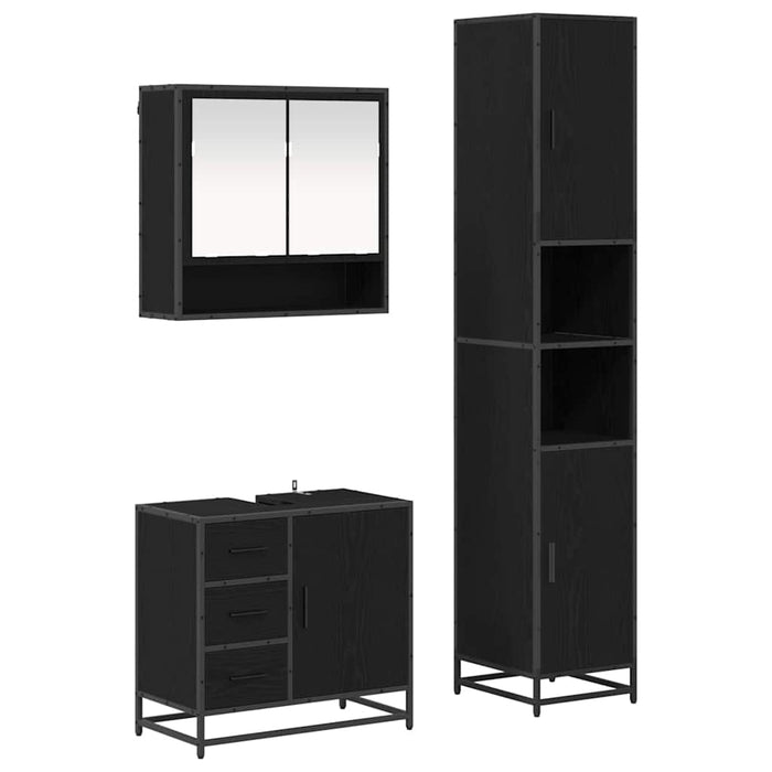 Set de mobilier pentru baie 3 pcs Stejar Negru Lemn compozit - WALTI WALTI