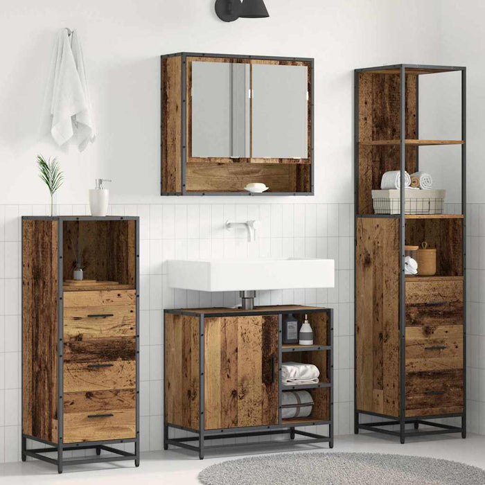 Set de mobilier pentru baie 4 pcs Lemn Vechi Lemn compozit WALTI