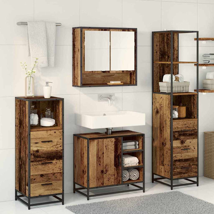 Set de mobilier pentru baie 4 pcs Lemn Vechi Lemn compozit WALTI