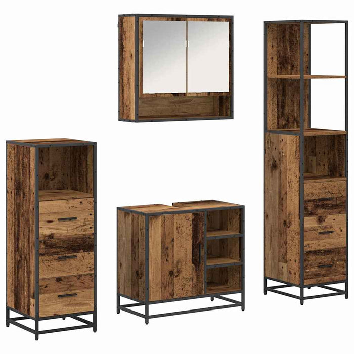 Set de mobilier pentru baie 4 pcs Lemn Vechi Lemn compozit WALTI