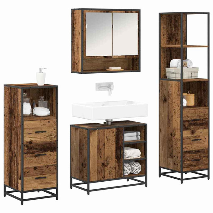 Set de mobilier pentru baie 4 pcs Lemn Vechi Lemn compozit WALTI