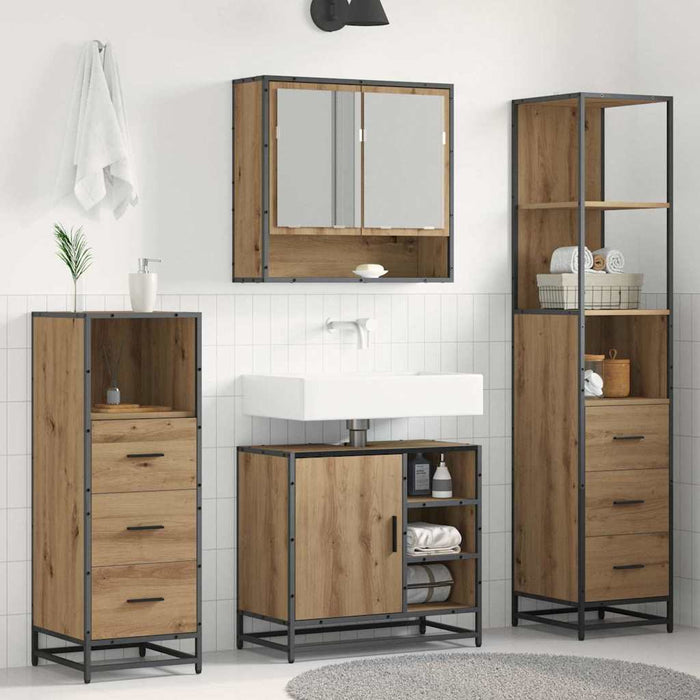 Set de mobilier pentru baie cu sertar 4 pcs Stejar Artizanal WALTI