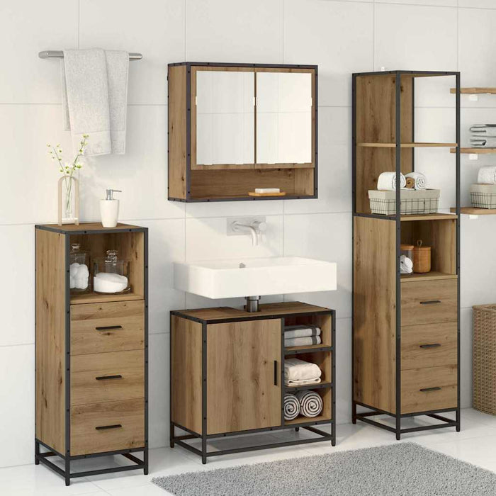 Set de mobilier pentru baie cu sertar 4 pcs Stejar Artizanal WALTI