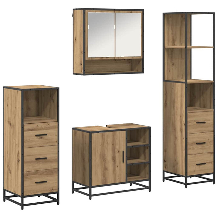 Set de mobilier pentru baie cu sertar 4 pcs Stejar Artizanal WALTI