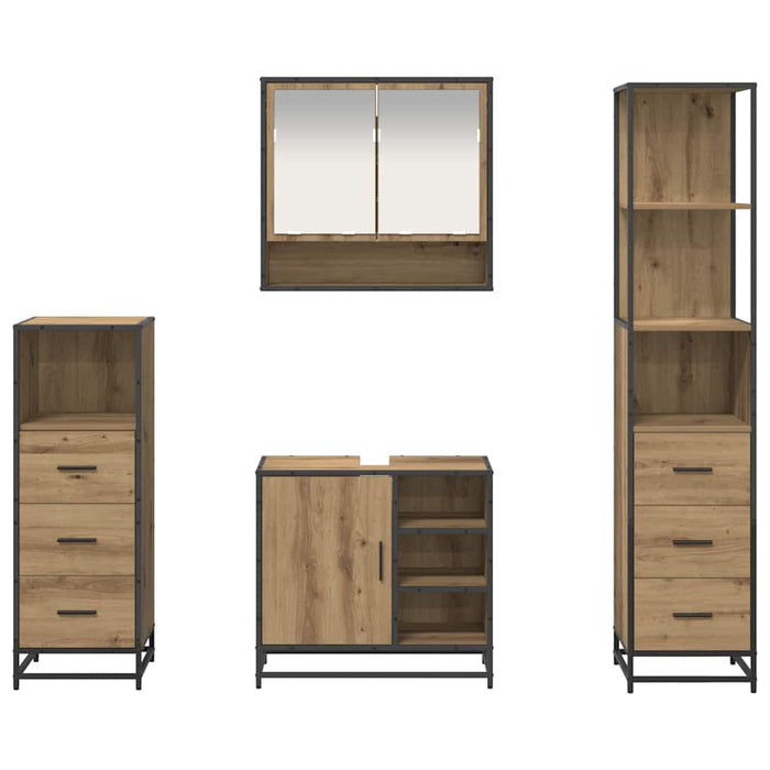 Set de mobilier pentru baie cu sertar 4 pcs Stejar Artizanal WALTI
