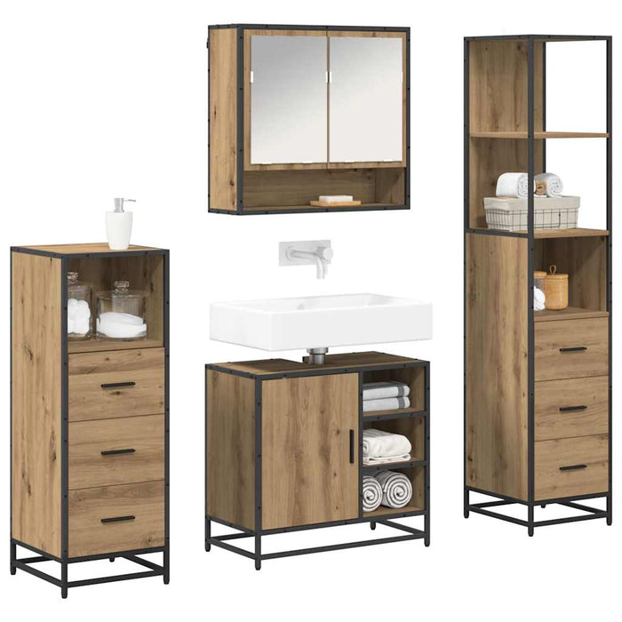 Set de mobilier pentru baie cu sertar 4 pcs Stejar Artizanal WALTI