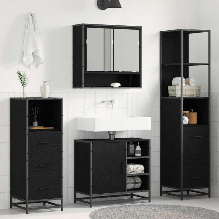Set de mobilier pentru baie 4 pcs Stejar Negru Lemn compozit - WALTI WALTI