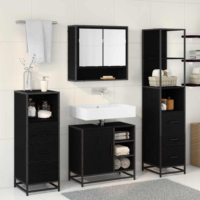 Set de mobilier pentru baie 4 pcs Stejar Negru Lemn compozit - WALTI WALTI