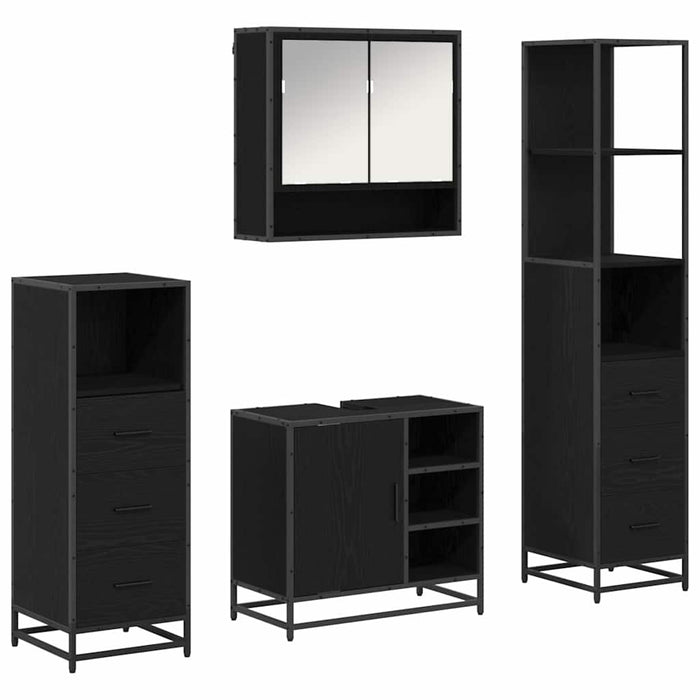 Set de mobilier pentru baie 4 pcs Stejar Negru Lemn compozit - WALTI WALTI