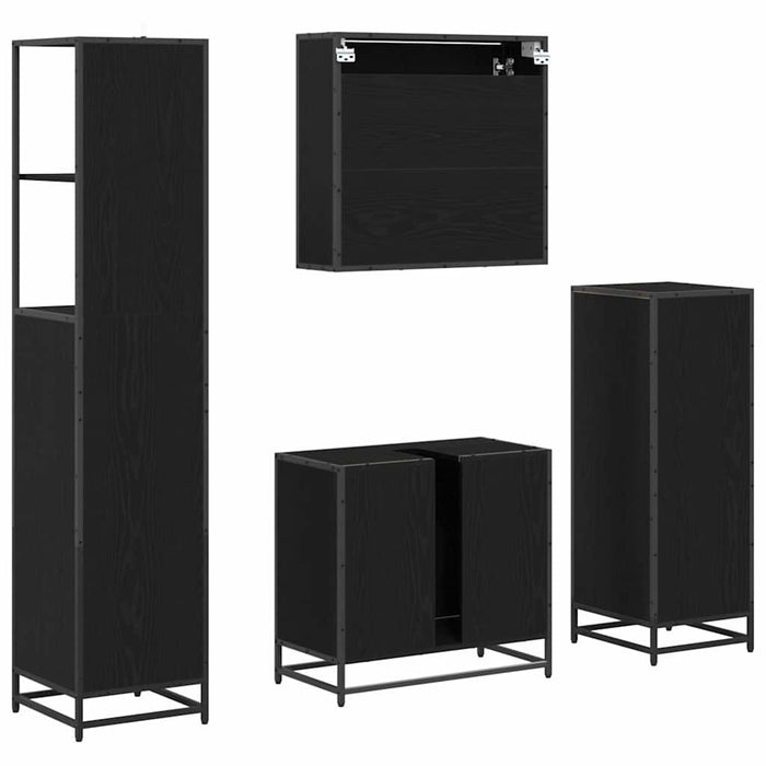Set de mobilier pentru baie 4 pcs Stejar Negru Lemn compozit - WALTI WALTI