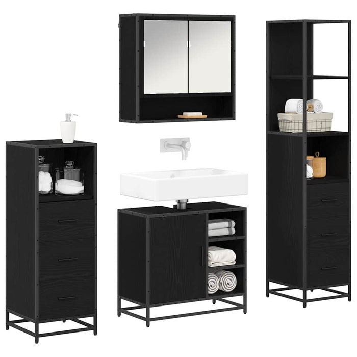 Set de mobilier pentru baie 4 pcs Stejar Negru Lemn compozit - WALTI WALTI