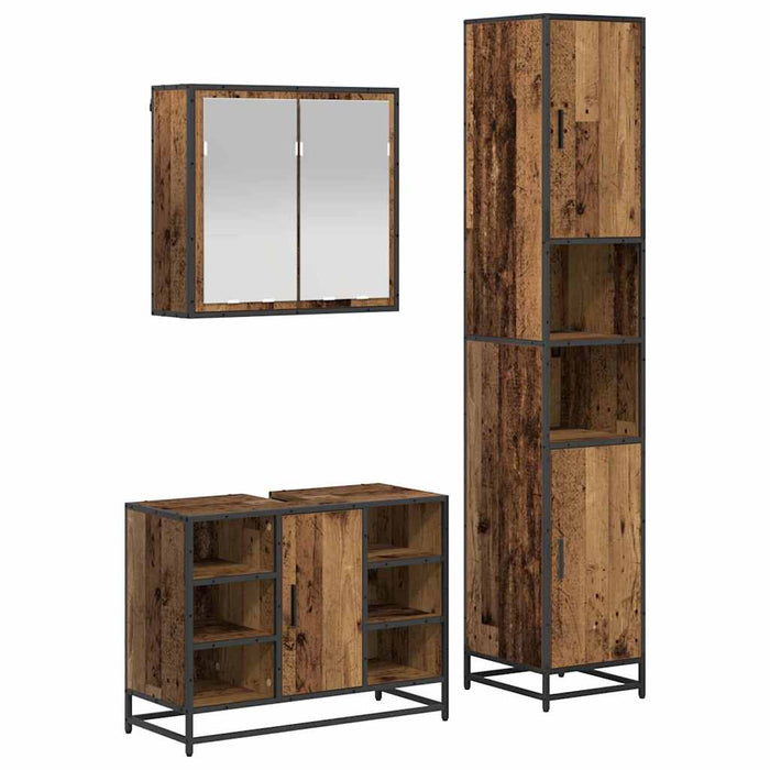 Set de mobilier pentru baie 3 pcs Lemn Vechi Lemn compozit - WALTI WALTI
