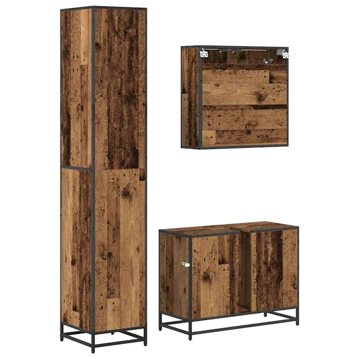 Set de mobilier pentru baie 3 pcs Lemn Vechi Lemn compozit - WALTI WALTI