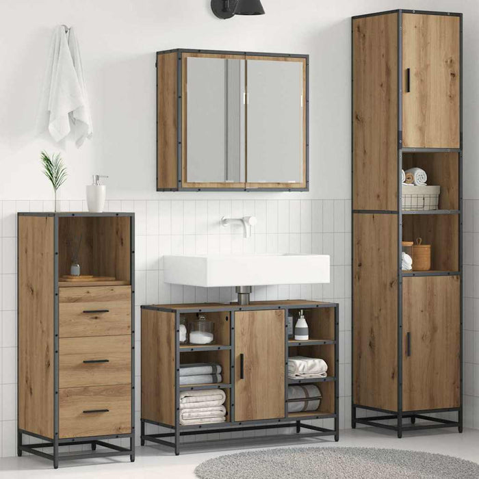 Set de mobilier pentru baie cu raft 3 pcs Stejar Artizanal WALTI