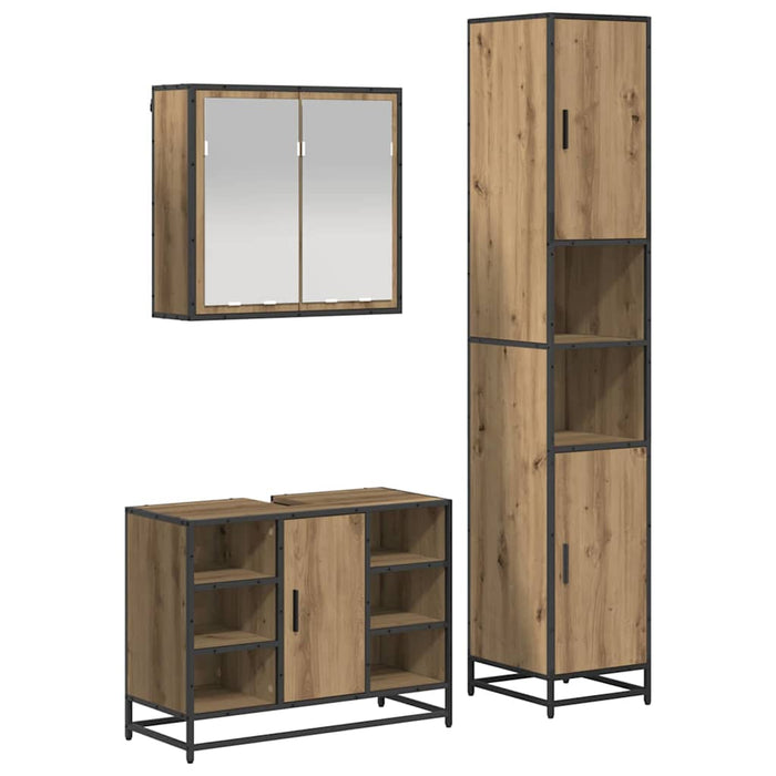 Set de mobilier pentru baie cu raft 3 pcs Stejar Artizanal WALTI