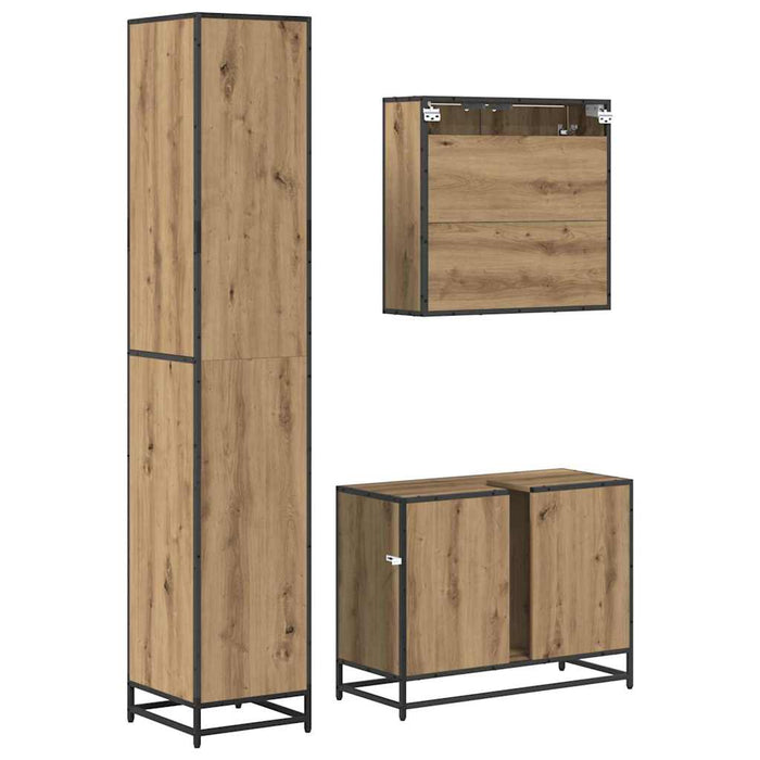 Set de mobilier pentru baie cu raft 3 pcs Stejar Artizanal WALTI