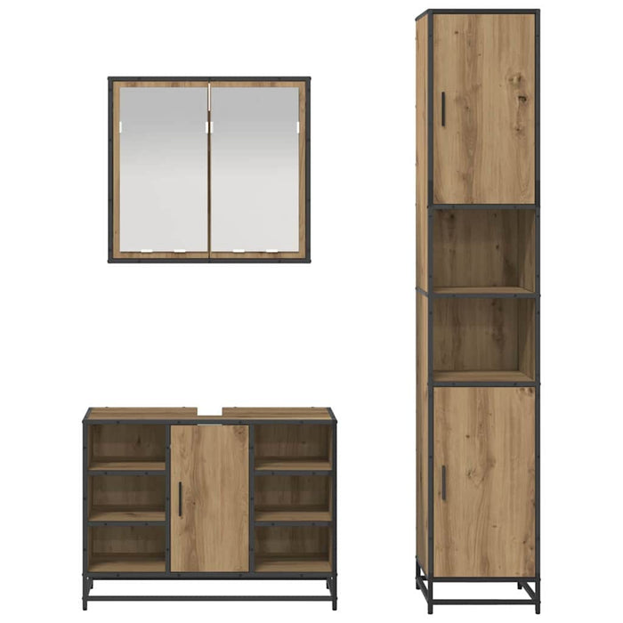 Set de mobilier pentru baie cu raft 3 pcs Stejar Artizanal WALTI