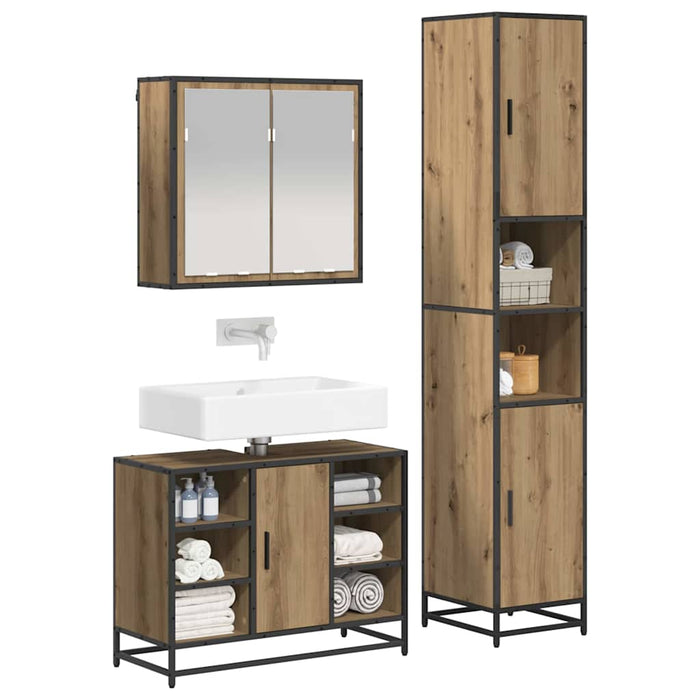 Set de mobilier pentru baie cu raft 3 pcs Stejar Artizanal WALTI